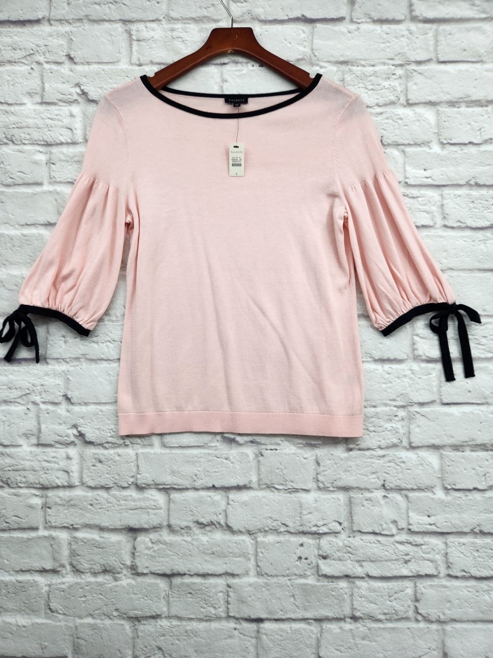 Talbots Tie Sleeve Sweater Size Small NWT Blush Pink Cotton Blend Balloon Sleeve